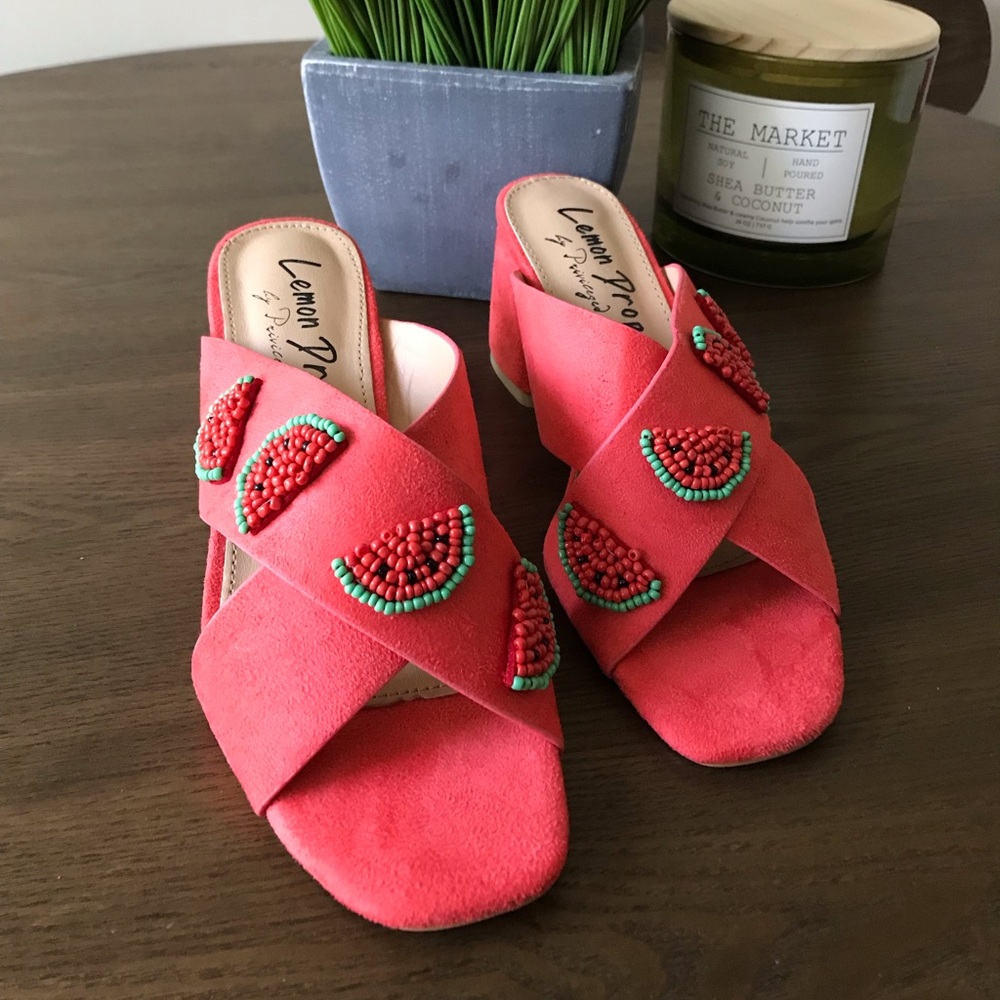 Watermelon Bead Detail Cross-Strap Mule
